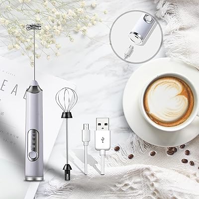 Mixer of Belary Rechargeable Electric Foam Mousseur Board with 3-speed adjustable stainless steel whisk for cappuccino foam with pave milk (white).. Nigeria’s trusted store online — DIAYTAR Nigeria never disappoints.