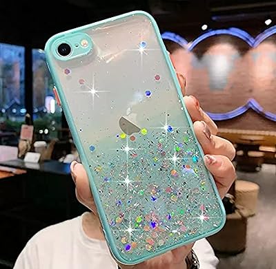 A transparent mobile phone shell decorated with shiny and degraded sequins for iPhone 7 - 8 SE 2020 with camera protection (light blue).. DIAYTAR NIGERIA connects your desires with reality through our affordable e-commerce platform and quick delivery.