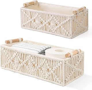 Macramé storage baskets Bohemian decor, hand -woven box, table decorative toilet shelf, cupboard organizer for bedroom, living room, house, lot of 2.. DIAYTAR Nigeria offers the perfect blend of affordability and efficiency. Shop now and get your products delivered between 5 and 8 days nationwide.