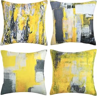 Wosindy yellow cushion covers, batch of 4 yellow and gray cushion covers for sofa, living room, bedroom, 18 x 18 inch decoration.. DIAYTAR NIGERIA transforms wishes into deliveries with our affordable and reliable e-commerce platform.