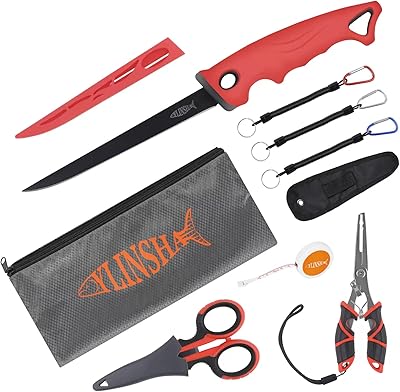 Ylinsha Kit of fishing tools, net knife, 8 package, including a fishing knife, fishing scissors, fishing pliers, a measurement rule of salt water fish, an anti-loss cord, a waterproof storage bag, a kit of equipment accessories.. DIAYTAR NIGERIA: Your one-stop e-commerce destination with affordable prices and nationwide delivery in 5-8 days.