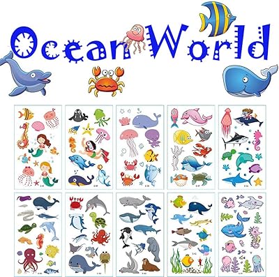10 sheets of temporary tattooing stickers for children, tattooing stickers of cartoons from cartoons, false tattoos for children, boys and girls, birthday gifts, party supplies, Christmas decorations (ocean world).. Experience retail therapy without the financial stress at DIAYTAR NIGERIA's affordable e-commerce platform.