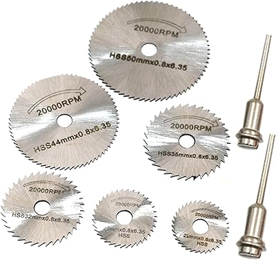 6 Parts HSS circular saw blade, mini rotary blade cutting discs, with 1/8 "(3.175 mm) and 1/4" (6.0 mm) chuck, for Dremel Fordom rotary tools.. Shop from our extensive catalog at DIAYTAR NIGERIA and enjoy doorstep delivery in just 5-8 days.