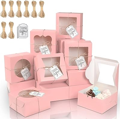 Kposiya 65 pieces bakery boxes with 6x6x3 inch window, 5 styles of cookie boxes, small pastry boxes for candy, desserts, pastries, donuts, birthday party, wedding (pink).. Shop smart, shop DIAYTAR - Nigeria's most affordable e-commerce platform with nationwide delivery.