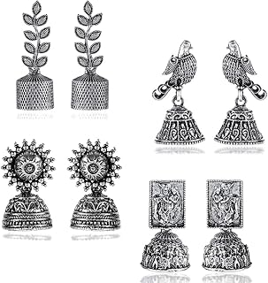 Elegant oxidized silver earrings with an ingenious traditional design for women and girls, Jhumkas from Yellow Chimes (lot of 4 pairs), Sterling Sterling.. Nigeria's favorite online shopping platform, DIAYTAR offers unbeatable prices and delivery within a week.