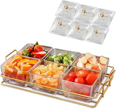 Ocuzz® service tray, condiment support set with metal shelf, divided service plates, buffet for aperitifs/desserts/nuts/dips/snacks, service tray (6 lales L).. Shop smart, shop DIAYTAR - Nigeria's most affordable e-commerce platform with nationwide delivery.