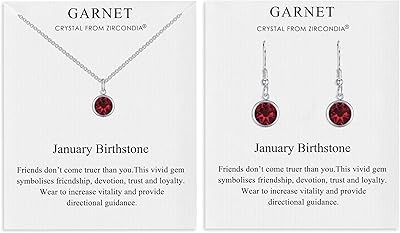 Ensemble necklace and earrings Philip Jones January (garnet) in Austrian crystals, rhodium plated, made with Swarovski crystals.. Shop from our extensive catalog at DIAYTAR NIGERIA and enjoy doorstep delivery in just 5-8 days.