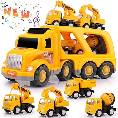 Alysameen Set of 5 in 1 construction vehicles with clear sound, transport truck game vehicles supplied by friction, mini-chopping and mixing crane, young children's toy.. DIAYTAR Nigeria: Where affordability meets fast and reliable e-commerce service.