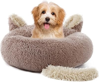 Round bed in dogs in the shape of a donut, comfortable and self-heating chat bed, Dog bed in the shape of a donut, washable cat bed and anti-anxiety with non-slip background for small, medium and large dog, by Mofish (beige, 40 cm).. Make every purchase count with DIAYTAR Nigeria — shop smart, shop fast.