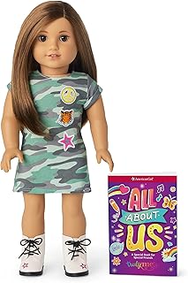 TrULYMY Doll American Girl 107 with brown eyes, 45.7 cm, stiff and superimposed hair, light to moderately hot skin, T-shirt dress camouflage.. Browse, shop, and receive — DIAYTAR Nigeria keeps it simple.
