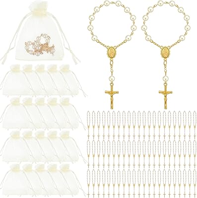 60 pieces baptism chapelet acrylic pearls finger in false gold with bags.. DIAYTAR NIGERIA delivers what you want at prices you'll love, all within 5-8 days nationwide.