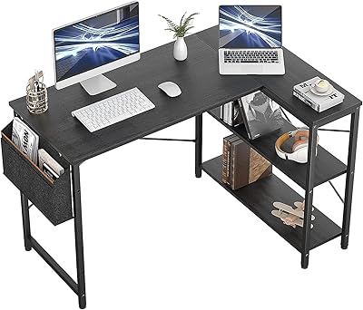 Compact computer desk in the form of the 47 -inch chulovs corner desk with shelves.. DIAYTAR NIGERIA delivers value, variety, and convenience with our nationwide 5-8 day shipping.