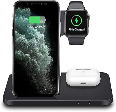 3 -in -1 wireless charger, compatible with phone 11 xs watch 6 5 4 3 2 airpods pro Samsung, 15 W wireless charging station, with adapter, black.. DIAYTAR NIGERIA: Where every Nigerian finds affordable products delivered within the week.
