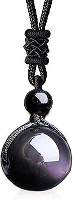 Obsidian stone necklace rainbow eye, black unisex crystal pearls with woven cotton rope.. Experience retail satisfaction with DIAYTAR NIGERIA's comprehensive platform and prompt shipping service.