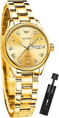 Olevs watches for women, analog quartz watch, gold, silver, stainless steel bracelet, today's show, luminous waterproof dial.. DIAYTAR NIGERIA: Bringing quality products to your doorstep at prices that won't break the bank.