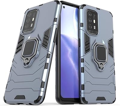 Shock resistant hybrid protection shell, with crutch, for Oppo Reno 5z 5g/A94 5G/A95, navy blue.. Experience the convenience of online shopping with DIAYTAR NIGERIA's reliable 5-8 day delivery service.