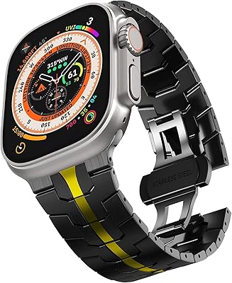 Infosun Apple Watch Band Ultra 42 mm 44 mm 45 mm 49 mm, metal steel bracelet in stainless steel, compatible with Apple Watch Series 8 7 SE 6 5 4 3 2 1 for Iwatch Ultra (Black and Gold).. DIAYTAR NIGERIA stands as your affordable shopping ally with nationwide delivery in just 5-8 days.