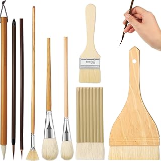 Set of 9 paint brushes of different shapes, glazing brushes for pottery, acrylic, watercolor, ceramic wool hairs, artist painting sets for artists, rock painting, students, adults and children.. DIAYTAR NIGERIA: Your trusted e-commerce partner with extensive product choices and affordable delivery.