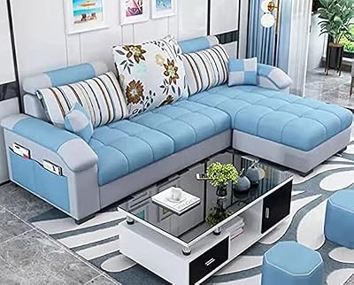 Sofa set with a modern L -shaped design for the living room (sky blue color).. Elevate your shopping experience with DIAYTAR NIGERIA's vast catalog and budget-friendly options.