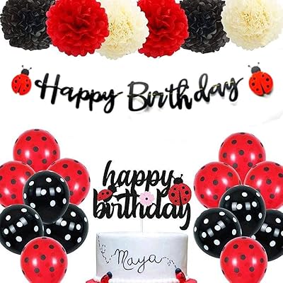 Decor me ladybug birthday, decoration of Banner Cake Happy Birthday Lady Bad, Balloon in black and red latex and pompom flowers for birthday party on the ladybug theme.. Looking for great deals without compromising on quality? DIAYTAR Nigeria brings you thousands of top products at affordable rates, delivered straight to your doorstep.