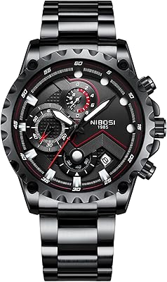 Analog watch black dial black steel leather bracelet stainless steel water resistant chronograph water sports watches for men for men.. DIAYTAR NIGERIA: Where shopping is easy, prices are low, and delivery is just days away.