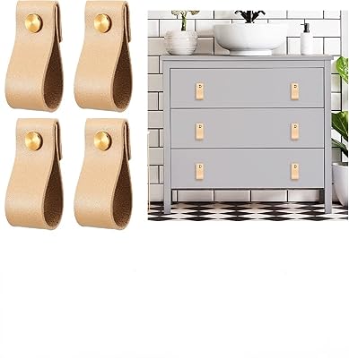 4 pieces of handle-made PVC leather drawer handles for wardrobe furniture button on wardrobe for traction handle for wardrobe (light brown).. Experience the satisfaction of affordable shopping with DIAYTAR NIGERIA's nationwide 5-8 day delivery.