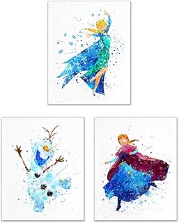Impressions watercolor The snow queen - Anna Elsa and Olaf - Set of three images (8 x 10).. DIAYTAR NIGERIA redefines convenience with our vast product selection and swift nationwide delivery.
