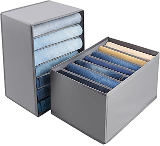 Organizer of wardrobe for jeans storage - 2 large 7 foldable and washable sections, organizer of Durable Oxford clothing drawer with handle for leggings, jackets, closets, bedroom, gray, gray.. DIAYTAR NIGERIA delivers more than products - we deliver affordable shopping satisfaction nationwide.