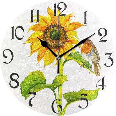Yellow sunflower walls with 10 inch, silent battery, without tick-tac, decorative office clock for living room, house, office, kitchen, school (small, round).. Shop efficiently from anywhere with DIAYTAR NIGERIA's comprehensive platform and quick delivery options.