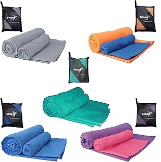 Set of absorbent microfiber towels with quick drying L+S or XL with buttoned loop with integrated light antibacterial pouch for travel, campsite, sport, yoga, fitness, walking.. DIAYTAR NIGERIA: Where shopping dreams become reality with budget-friendly prices and prompt delivery.