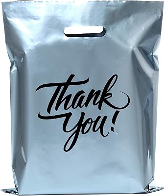 Infinitepack 100 pieces of silver thank you merchandise bags 16x18 Detail cuts to retail races.. DIAYTAR NIGERIA: Creating access to affordable products for every Nigerian with our swift delivery service.