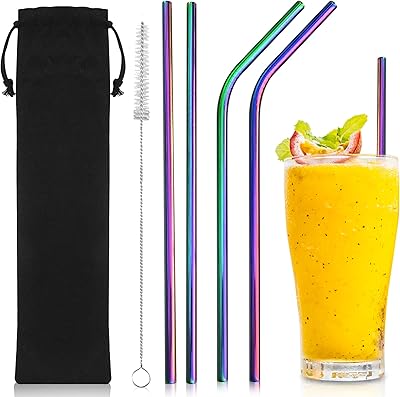 Ishop metal straws Set of 4 reusable straws with straw cleaners.. DIAYTAR NIGERIA: Where shopping is affordable, selection is vast, and delivery is always reliable.