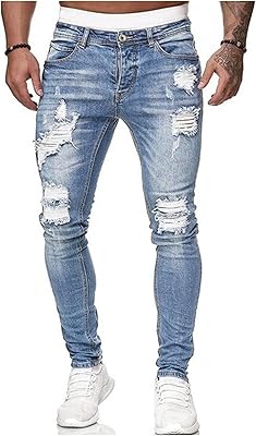 Torn stretch jeans slim cut for men with broken holes.. Shop without limits at DIAYTAR NIGERIA and receive your purchases at budget prices within the week.