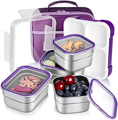 Stainless steel waterproof lunch box with 4 compartments, perfect for adults and adolescents, purple.. DIAYTAR NIGERIA revolutionizes access to quality products with affordable prices and dependable shipping.