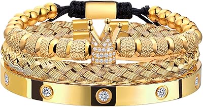 3 pieces Imperial crown crown stainless steel bracelets for men, gold bracelet with Roman numerals, large adjustable bracelet, luxury jewelry gifts for men, metal, stainless steel.. DIAYTAR NIGERIA delivers more than products - we deliver affordable solutions within days.