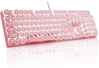 Majiji mechanical game keyboard with typewriter design, retro round keyboard with LED light, white backlight, USB wire for games and desktop, for windows, laptop, computer and mac - blue/roses keys.. Shopping has never been easier — DIAYTAR Nigeria delivers it all in 5–8 days.