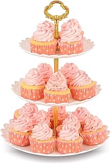 Plastic cake support at 3 levels - dessert support - Cupcake display - Tea Party service tray - Golden White.. Your complete retail destination, DIAYTAR NIGERIA combines extensive variety with prompt delivery.