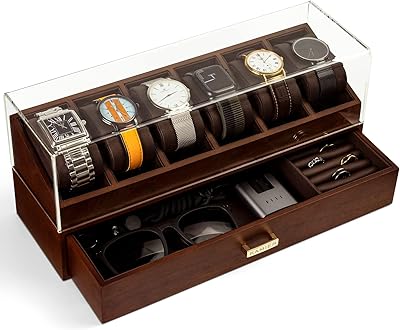 Presentation box for Kamer Watches organizer for men, storage box for 2 -layer wooden watches for men with watch and drawer support, dark brown.. Experience the convenience of boundless shopping with DIAYTAR NIGERIA's vast selection and quick delivery.