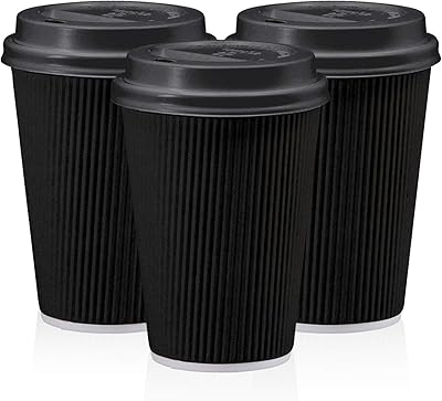 [50 sets] Displayed black coffee cups with lids - Woody paper cups with triple wall for hot and cold drinks 12oz.. DIAYTAR NIGERIA: Making online shopping accessible to all Nigerians with our affordable platform.