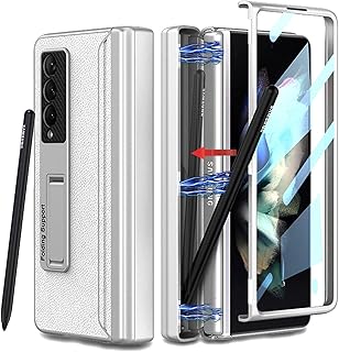 Luxury leather protective case with integrated-old-shy and shower holder with screen protector and adjustable support for Samsung Galaxy Z Fold 3 by Cocoing (Silver).. DIAYTAR NIGERIA combines affordability, variety, and convenience with nationwide delivery services.