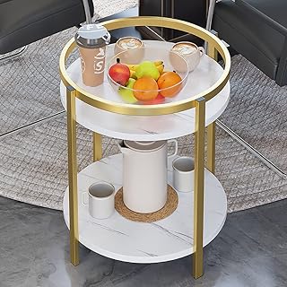 Double -layer round marble round table, sofa, bedside table, small coffee table for living room, small space, bedroom, patio (white without casters).. Get everything you need without leaving your home. DIAYTAR Nigeria offers a seamless shopping experience and delivers your orders quickly and reliably.