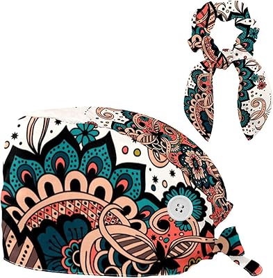 Work caps for women with arabesque arabic style yoyoamoy with buttons and headbands, adjustable surgical cap.. DIAYTAR NIGERIA: Where every purchase is affordable and delivery is always within a week.