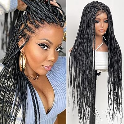 Estilar 30 '' Box braided wigs braided wigs without knots for black braided women 4x4 long lace braided box wigs with synthetic baby hair before lace cornrow twisted wire wigs black natural (30 inch).. DIAYTAR NIGERIA brings affordable shopping solutions to every corner of Nigeria in just 5-8 days.