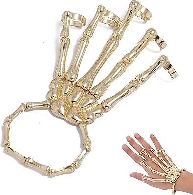 Hand bracelet and finger gothic skeleton in flexible metal for Halloween (gold), one -sized, metal feast.. DIAYTAR NIGERIA delivers on our promise of extensive selection and budget-friendly nationwide shipping.
