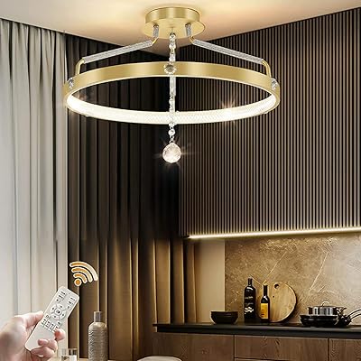 Modern golden chandelier Janed, golden LED light with variable intensity with crystal, acrylic ring ceiling chandelier, dining room, living room and kitchen (φ = 20 inches, 30 watts, 3000k-6000k).. No stress, just speed — DIAYTAR Nigeria ships in days.