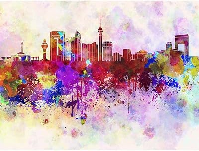 Artzalio Djeddah Watercolor Saudi Arabia Skyline Wall sticker in Vinyl to take off and stick, 48 "x 36" (121.9 cm x 91.4 cm).. DIAYTAR NIGERIA transforms dreams into deliveries with our affordable prices and reliable shipping.