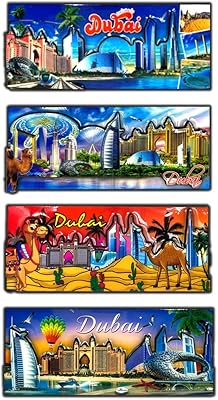 Wooden 3D magnetic sticker for fridge, designed by Dubai, United Arab Emirates, Domestic refrigerator memory, 4 pieces.. DIAYTAR NIGERIA: Bringing the marketplace to every Nigerian with affordable prices and quick delivery.