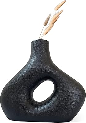 Matter black round vase in the shape of a modern geometric donut for a house.. Experience retail therapy without the financial stress at DIAYTAR NIGERIA's budget-friendly marketplace.