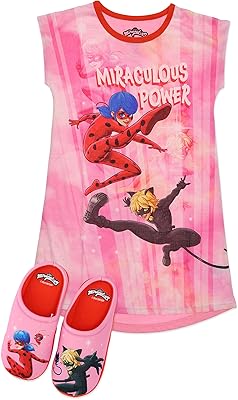 Miraculous Ladybug Design Pays Pyjama for girl, composed of a night shirt and slippers, short -sleeved shirt, red/white, size 7/8.. Experience the DIAYTAR difference with our vast product selection and delivery within 5-8 days.