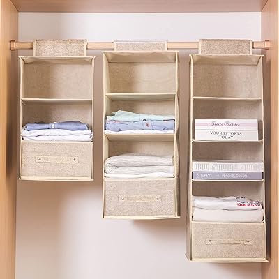 Honbolo Suspended storage bag for cabinet, hanging cupboard organizer, storage bag for suspended underwear for dressing room, multi-layer storage bag for the house, foldable dust bag comprising 2 drawers (4 layers, beige).. For everyday items and more, trust DIAYTAR Nigeria.